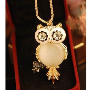Ladies Owl Rhinestone Pendant Necklace 28" NWT